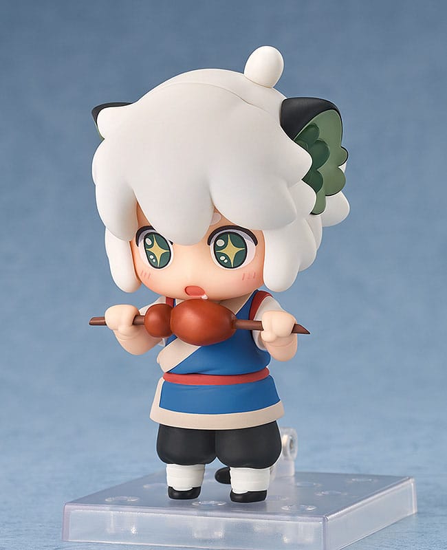 Luo Xiaohei Nendoroid with white hair and starry admiring eyes holding grilled meat