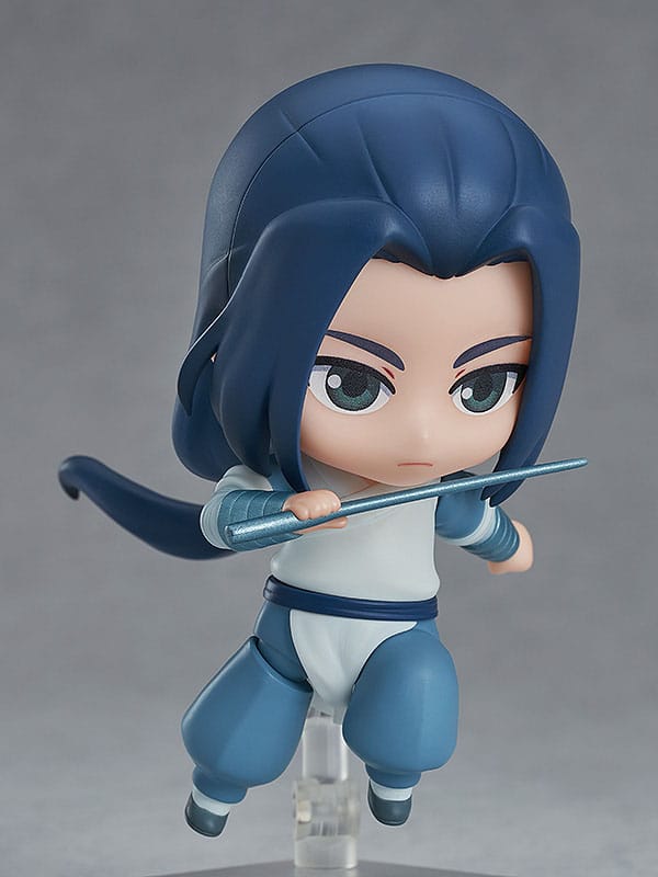 Wuxian Nendoroid in a dynamic combat pose with the metal sword held across