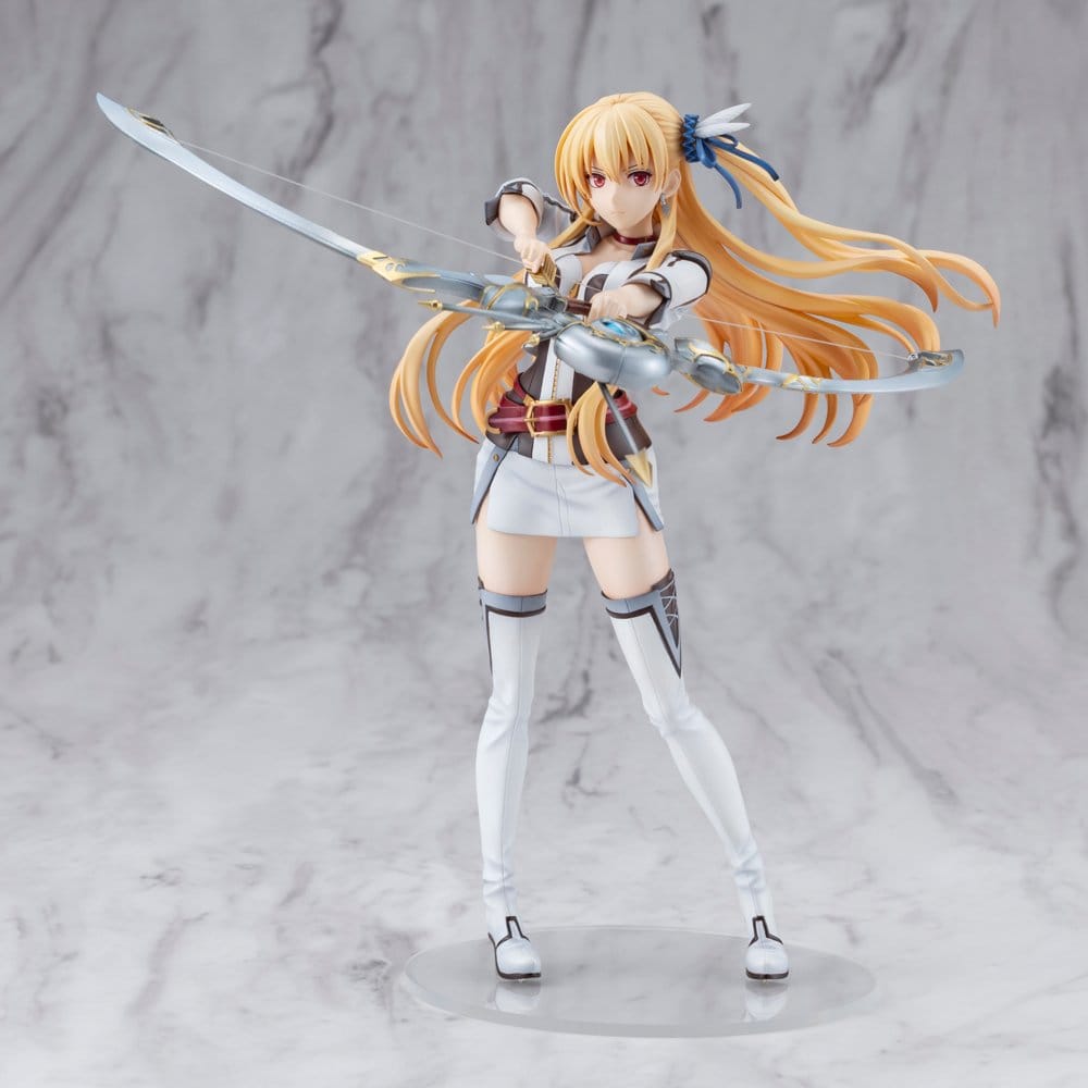 Alisa Reinford 1/8 figure front view on grey marble backdrop, bow drawn and hair flowing
