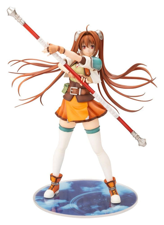 Kotobukiya Legend of Heroes Estelle Bright 1/8 figure holding red staff on blue sky base