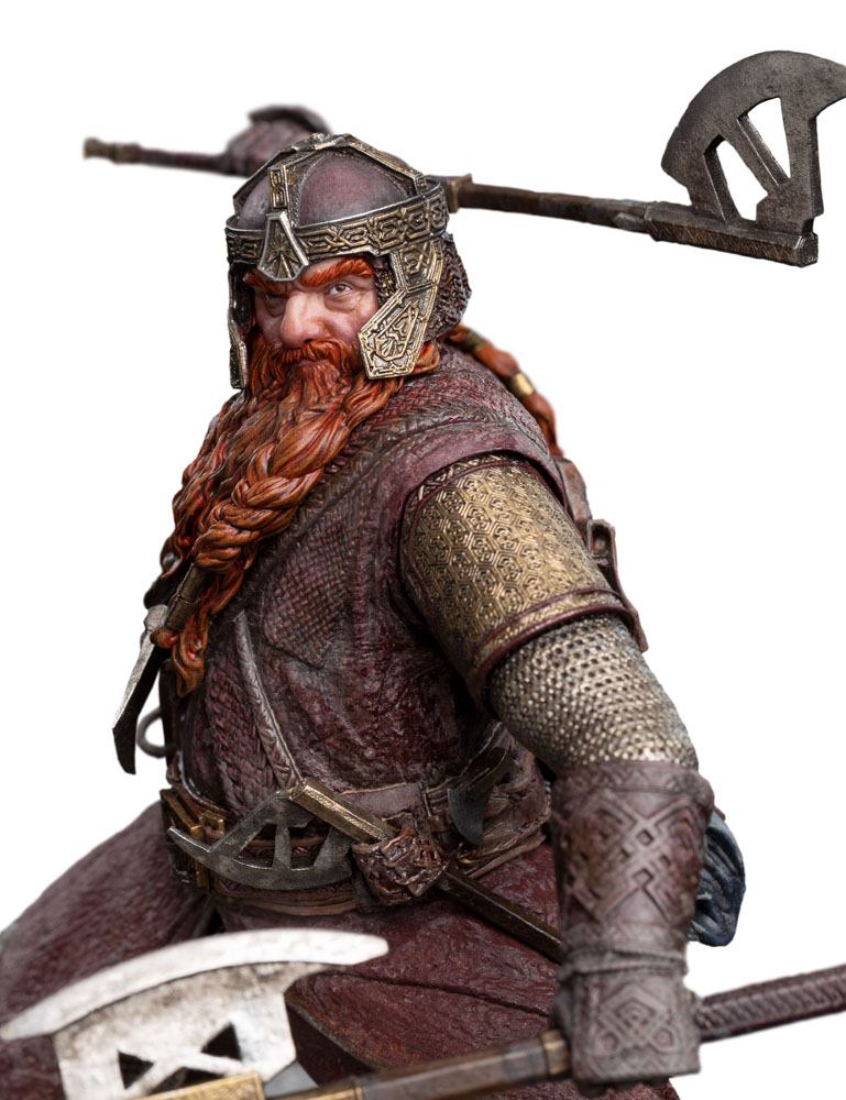 Close-up of Gimli's helmet and braided red beard, Weta Workshop Lord of the Rings statue