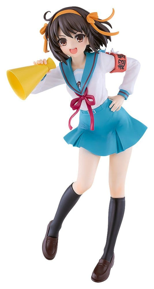 Good Smile Company Pop Up Parade L Size Haruhi Suzumiya figure with yellow megaphone, front view