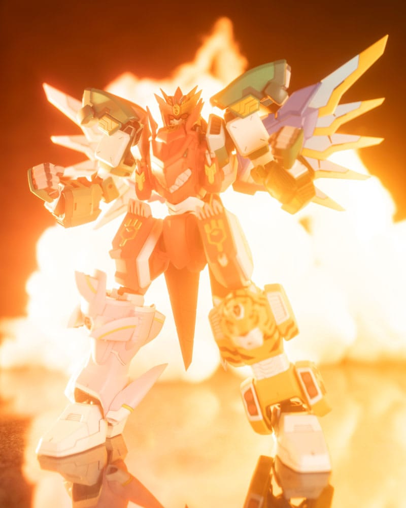 Maximum Kizuna Kaiser kit standing in front of a fiery explosion effect, dramatic lighting