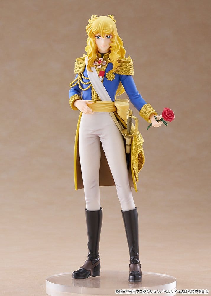 The Rose of Versailles Pop Up Parade Oscar figure in blue and gold uniform on clear base, front view