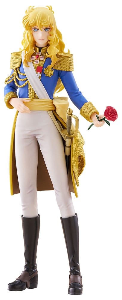 Good Smile Company Pop Up Parade Oscar François de Jarjayes figure holding a red rose, front view on white