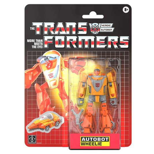 Hasbro Transformers Retro G1 Autobot Wheelie action figure in vintage-style blister card packaging