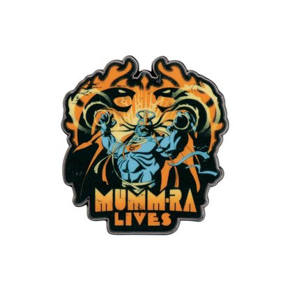 ThunderCats Mumm-Ra Lives enamel pin badge front view in orange, teal and black