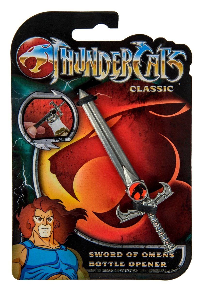 ThunderCats Sword of Omens bottle opener on its retro ThunderCats Classic card featuring Lion-O