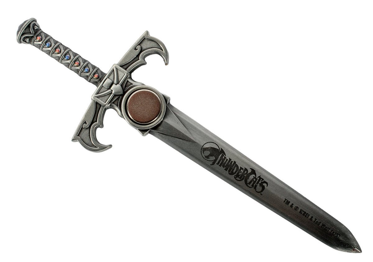 Reverse side of the ThunderCats Sword of Omens bottle opener with the logo etched on the blade