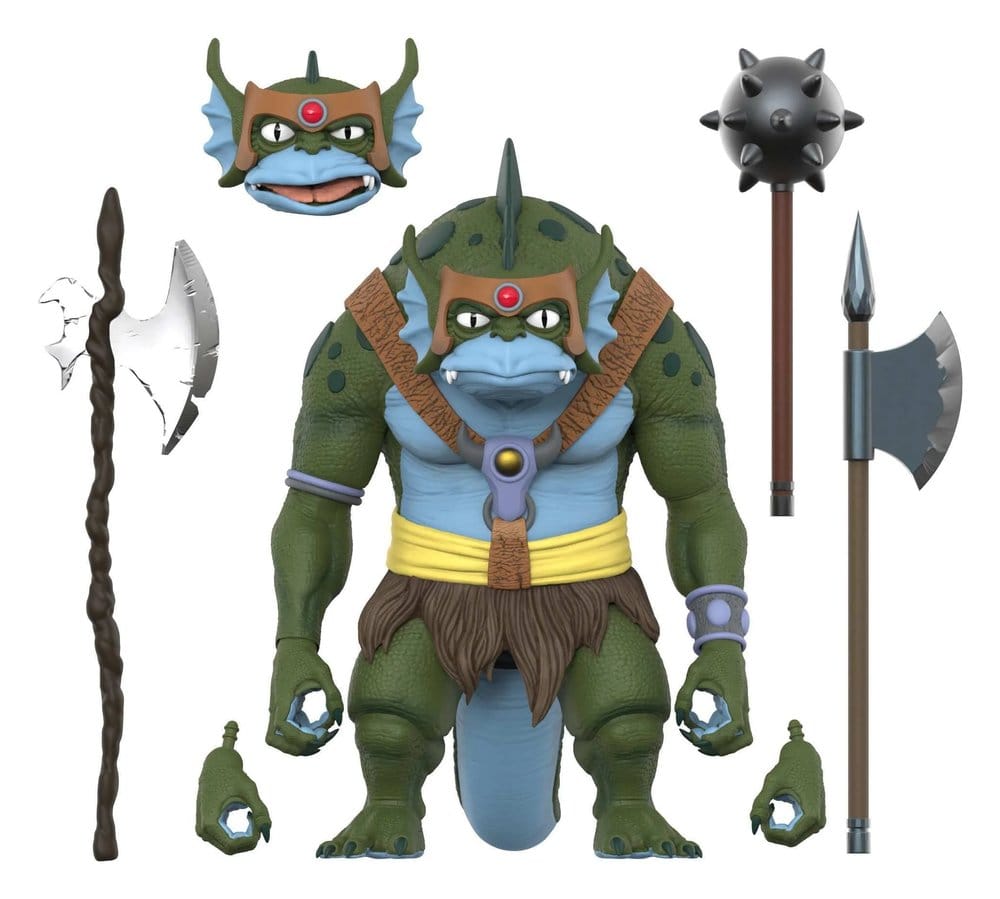 Super7 ThunderCats Ultimates Slithe figure with alternate head, axe, mace, spear and staff