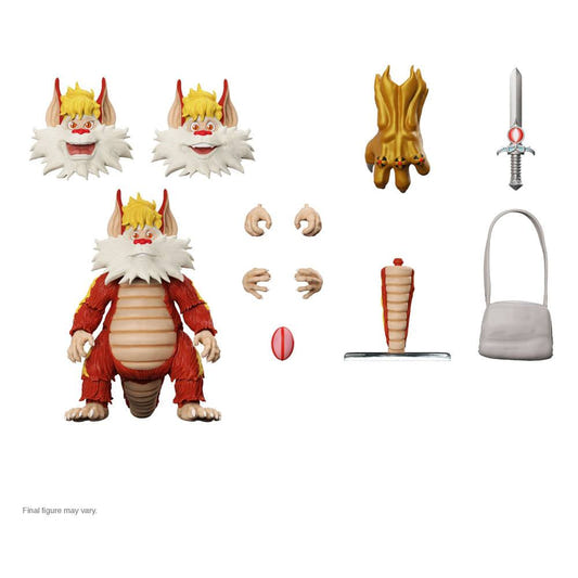 Super7 ThunderCats Ultimates Snarf with alternate heads, Sword of Omens, satchel and tail stand