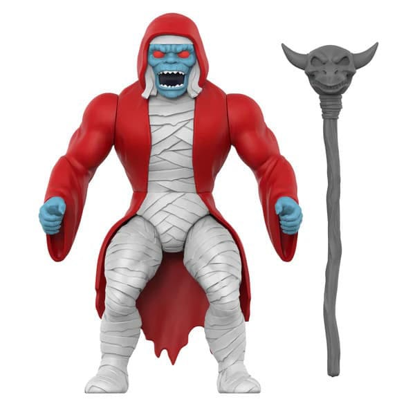 ThunderCats Vintage Collection Mumm-Ra figure in mummy wraps and red hood with staff, Super7