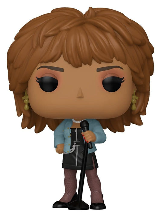 Tina Turner Funko Pop! Rocks vinyl figure in denim jacket and leather skirt at a microphone stand
