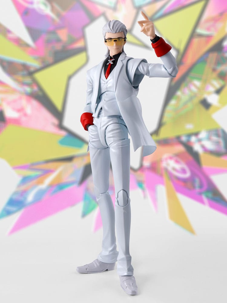 Bandai S.H.Figuarts X from To Be Hero X in white suit and tinted glasses, pointing up