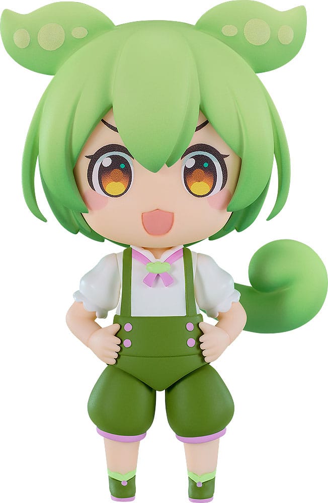 Zundamon Nendoroid by Good Smile Company in green overalls with edamame hair, confident pose