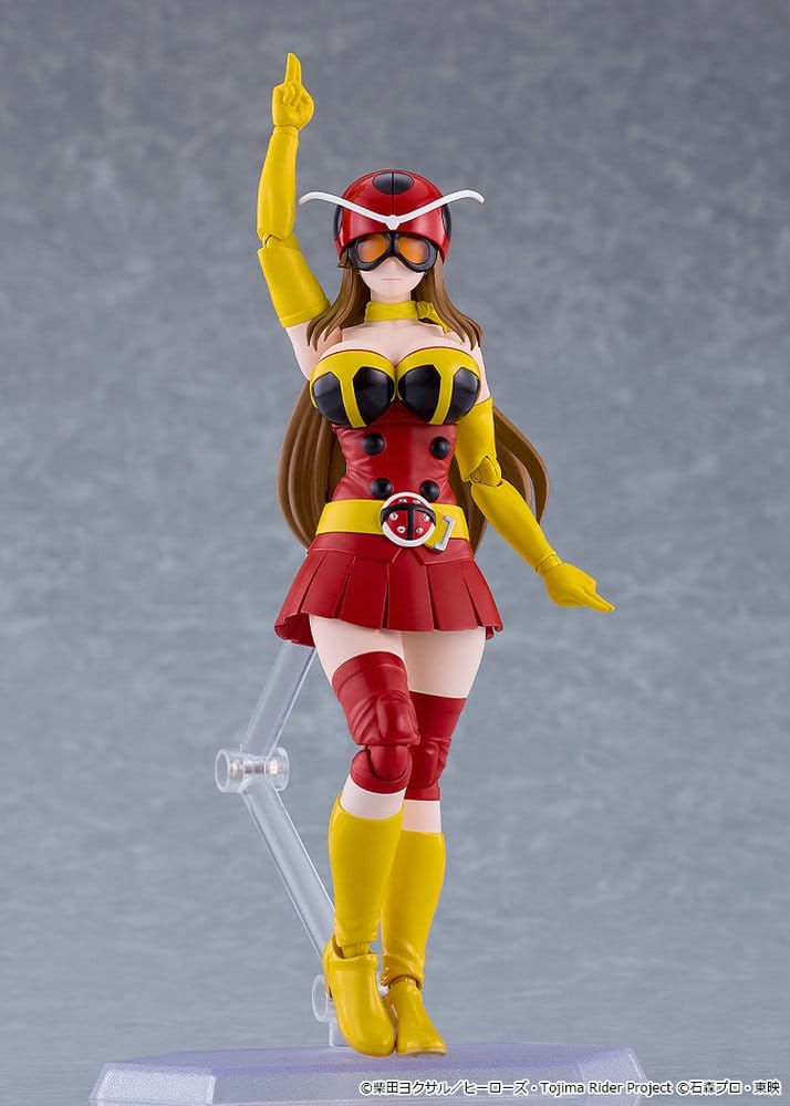 Yuriko Okada Tackle Ver. figma on stand pointing skyward, front view