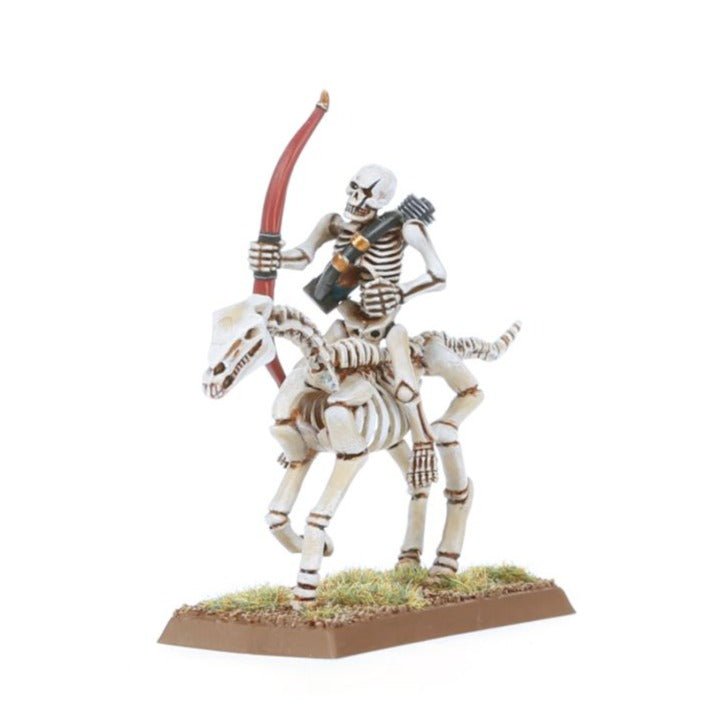 Painted Skeleton Horseman archer holding a red bow on a skeletal steed, Tomb Kings of Khemri