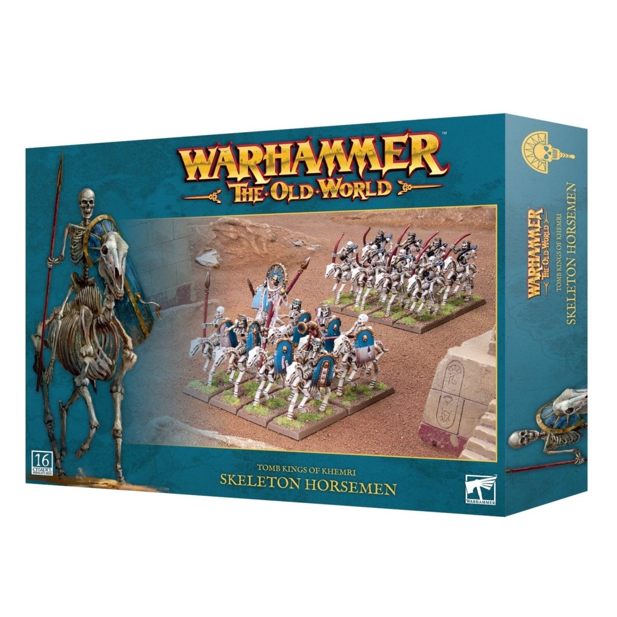 Games Workshop Warhammer: The Old World Tomb Kings Skeleton Horsemen box front showing skeletal cavalry