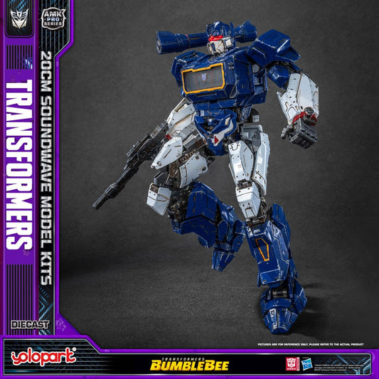 Yolopark AMK Pro Series Soundwave model kit from Transformers: Bumblebee in a running pose with rifle