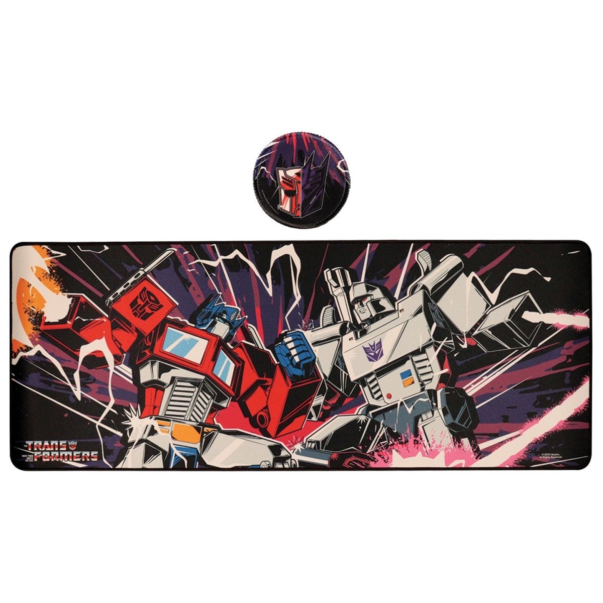 Transformers desk pad and coaster set with Optimus Prime and Megatron artwork