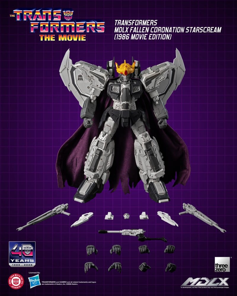 MDLX Coronation Starscream figure with laser cannons, crown, spare hands and accessories