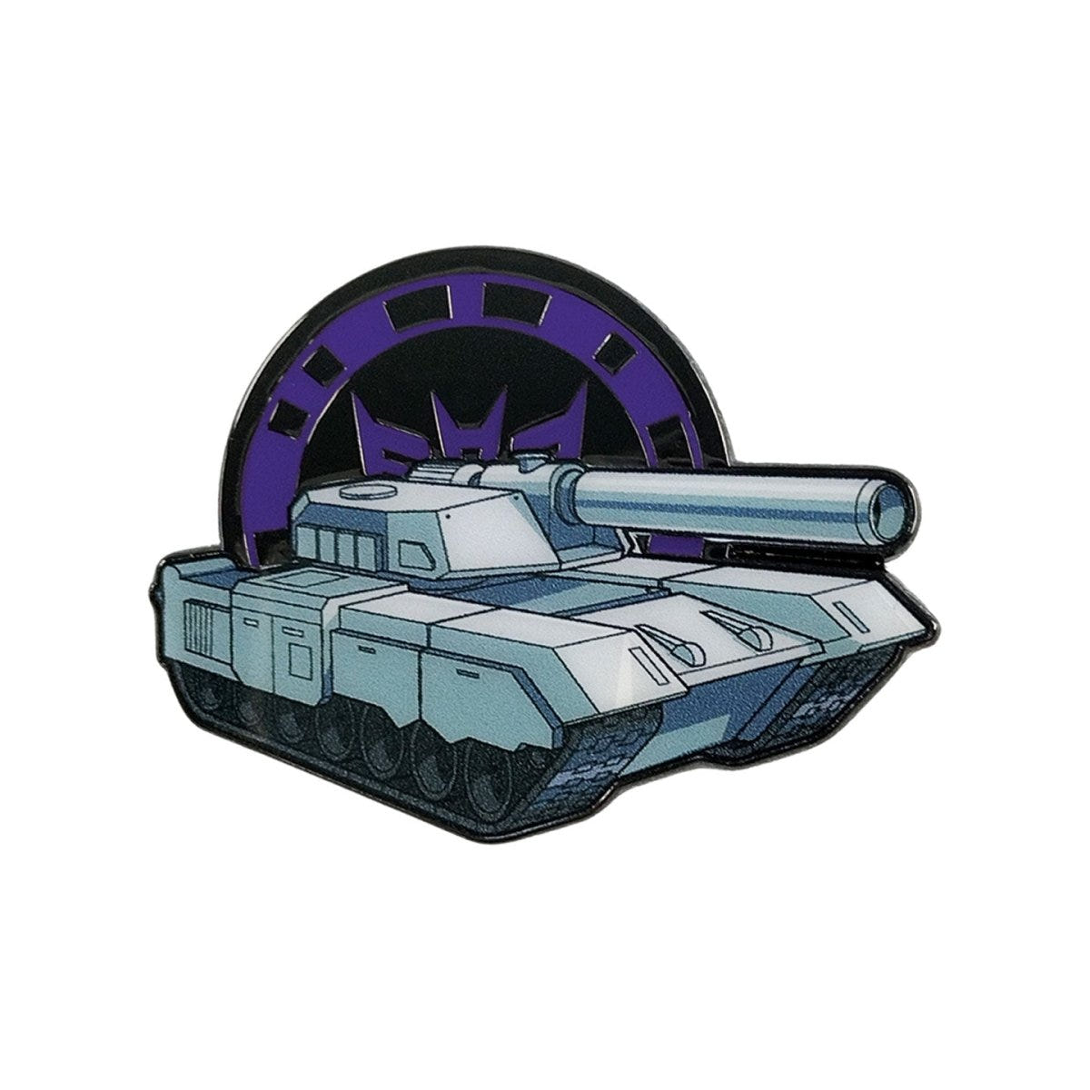 Transformers Megatron tank alt-mode enamel pin badge with purple Decepticon emblem