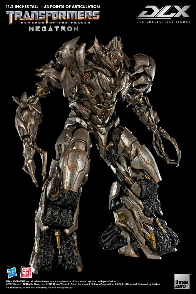 threezero DLX Megatron figure standing with clawed hands open, weathered metal finish