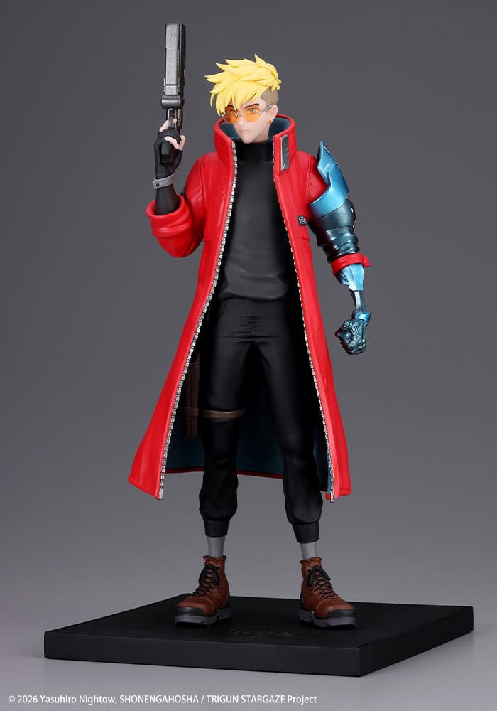 Vash the Stampede Oshi Works statue by Kotobukiya, three-quarter left view with raised gun