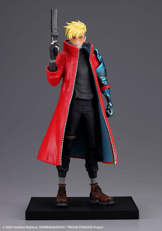 Kotobukiya Oshi Works Vash the Stampede statue from Trigun Stampede, front view in red coat