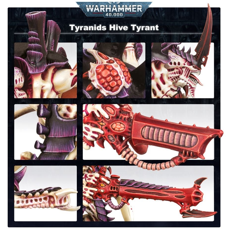 Close-ups of the painted Hive Tyrant head, carapace and heavy venom cannon
