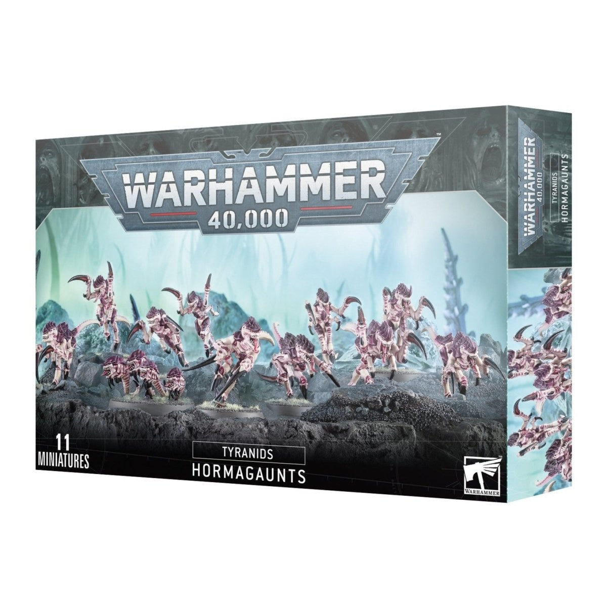 Games Workshop Warhammer 40,000 Tyranids Hormagaunts box front showing a leaping brood