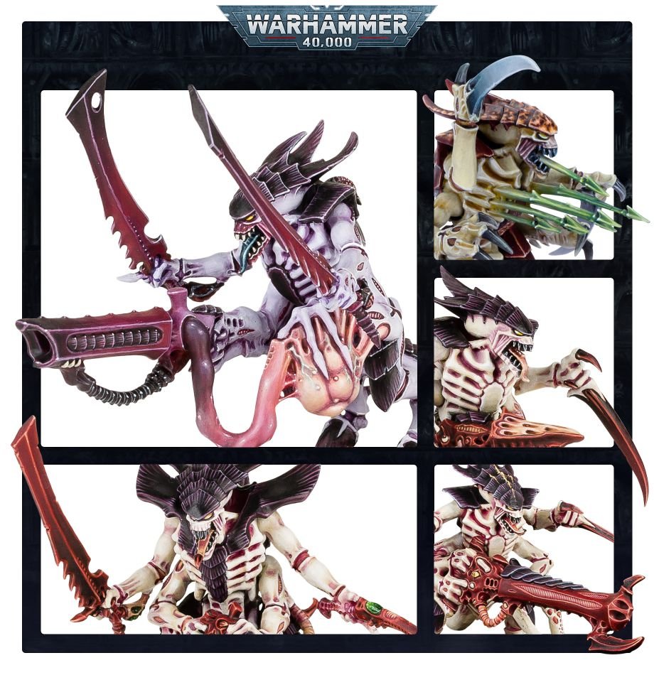 Close-ups of painted Tyranid Warriors showing heads, claws and bio-weapons