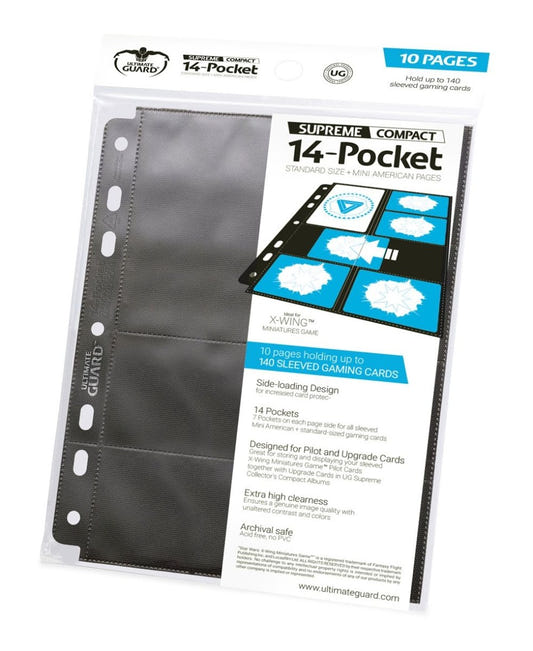 Ultimate Guard 14-Pocket Supreme Compact pages, black, packet of 10 pages, front view