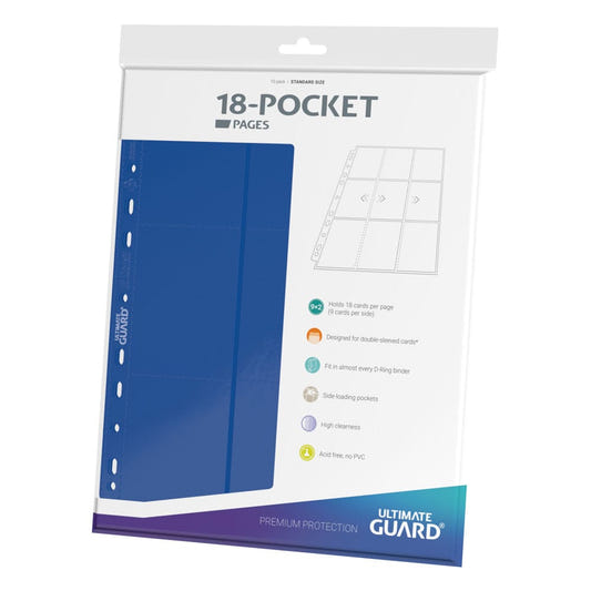 Ultimate Guard 18-Pocket side-loading pages, blue, packet of 10 pages, angled to the left