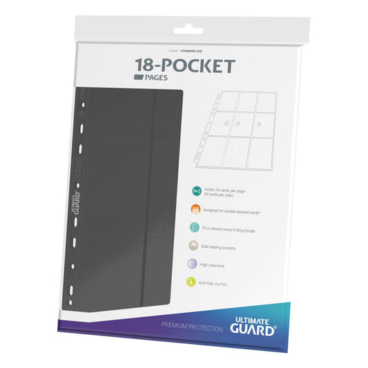 Ultimate Guard 18-Pocket side-loading pages, grey, packet of 10 pages, angled to the left