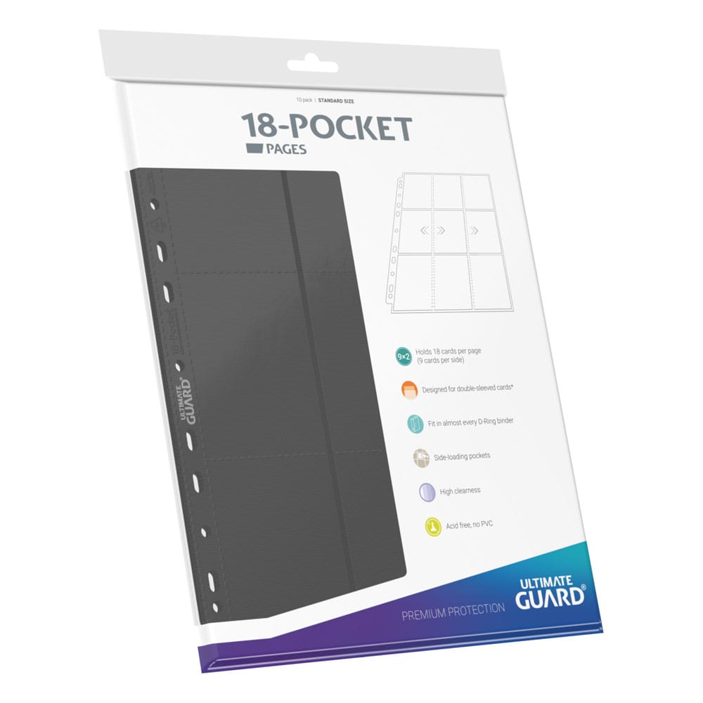 Ultimate Guard 18-Pocket side-loading pages, grey, packet of 10 pages, angled to the right