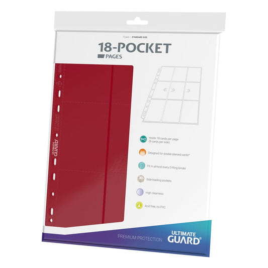 Ultimate Guard 18-Pocket side-loading pages, red, packet of 10 pages, angled to the left