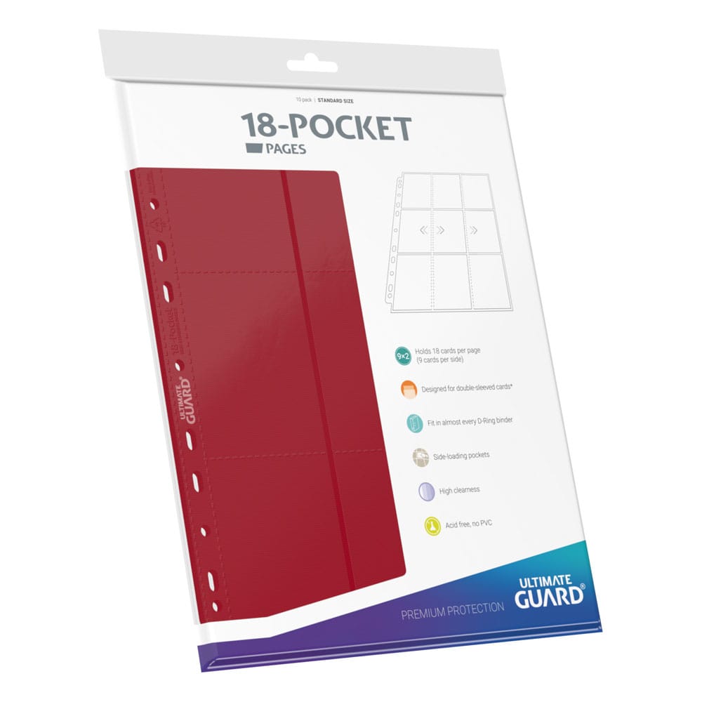 Ultimate Guard 18-Pocket side-loading pages, red, packet of 10 pages, angled to the right