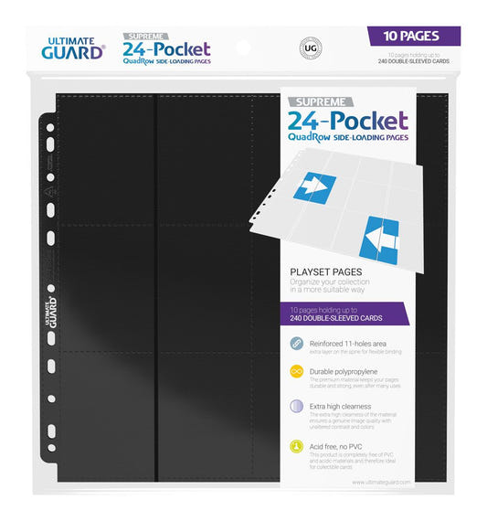 Ultimate Guard 24-Pocket QuadRow side-loading pages, black, packet of 10 pages, front view