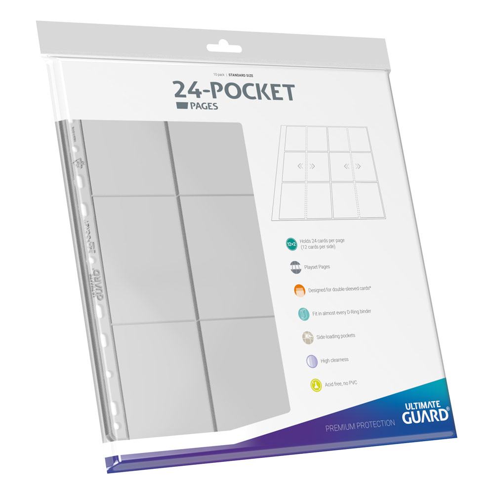 Ultimate Guard 24-Pocket QuadRow side-loading pages, transparent, packet of 10 pages, angled to the right