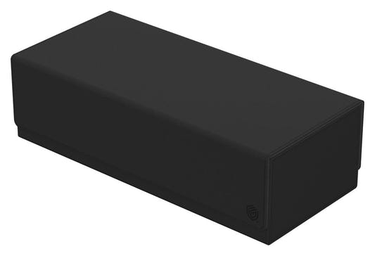 Ultimate Guard Arkhive 1000+ Xenoskin card storage box, black, closed box, front three-quarter view from the left