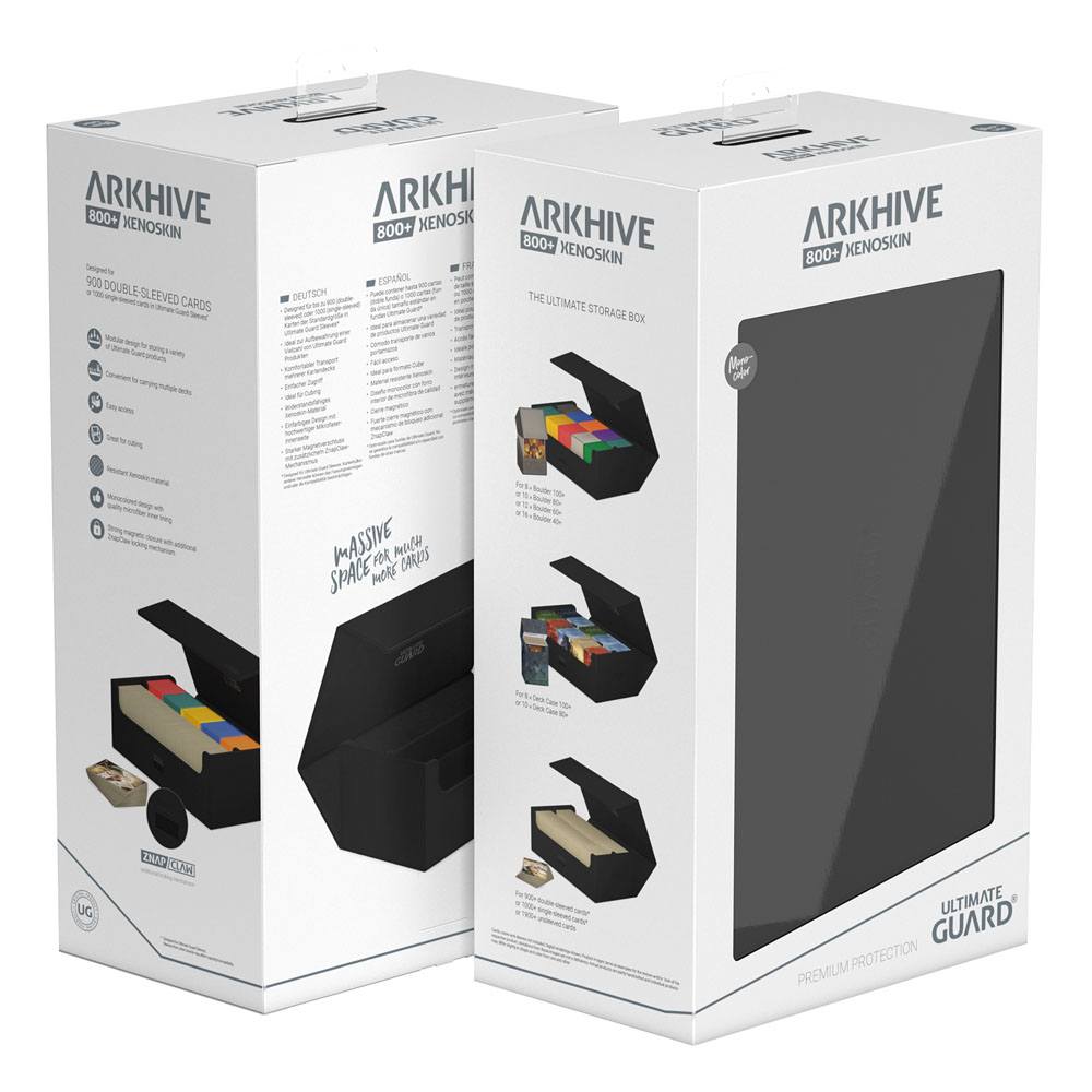 Ultimate Guard Arkhive 800+ Xenoskin card box, black, front and back of the retail packaging