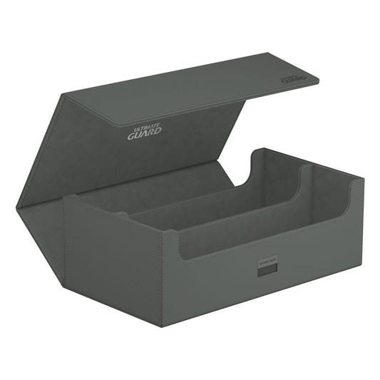 Ultimate Guard Arkhive 800+ Xenoskin card box in grey, lid open showing empty two-row interior