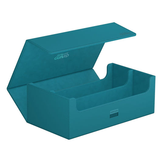 Ultimate Guard Arkhive 800+ Xenoskin card box in petrol, lid open showing empty two-row interior
