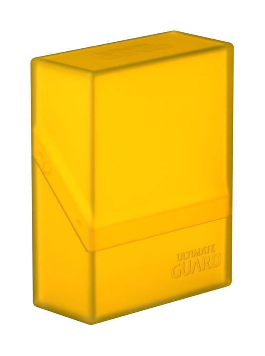 Ultimate Guard Boulder 40+ deck box in amber, closed, front three-quarter view