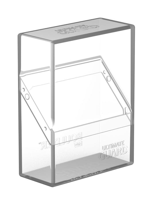 Ultimate Guard Boulder 40+ deck box in clear, closed, front three-quarter view