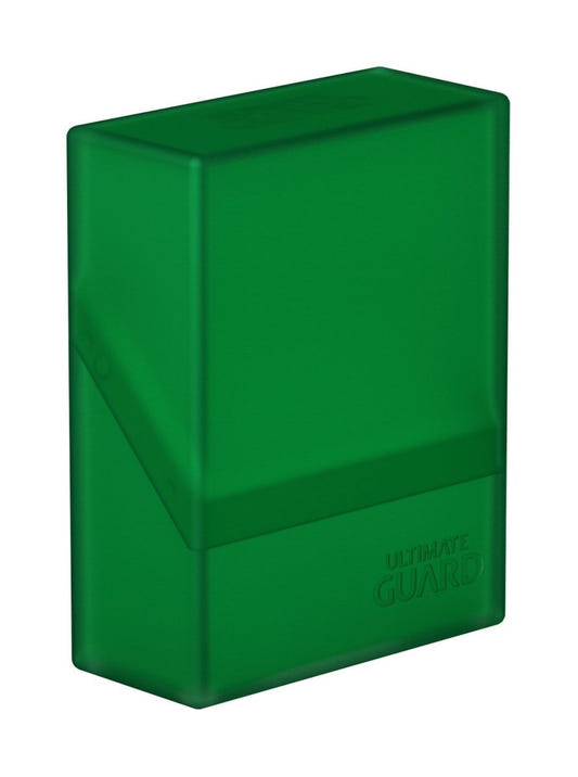 Ultimate Guard Boulder 40+ deck box in emerald, closed, front three-quarter view