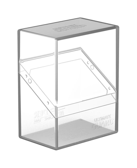 Ultimate Guard Boulder 60+ deck box in clear, closed, front three-quarter view