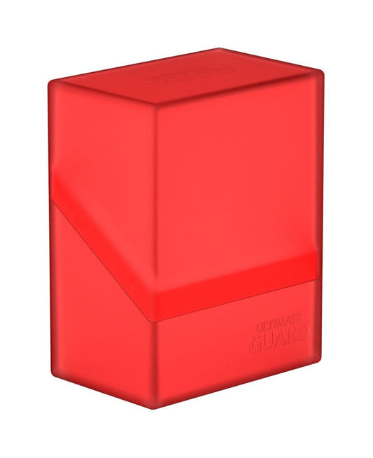 Ultimate Guard Boulder 60+ deck box in ruby, closed, front three-quarter view