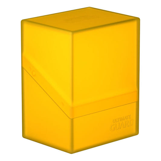 Ultimate Guard Boulder 80+ deck box in amber, closed, front three-quarter view